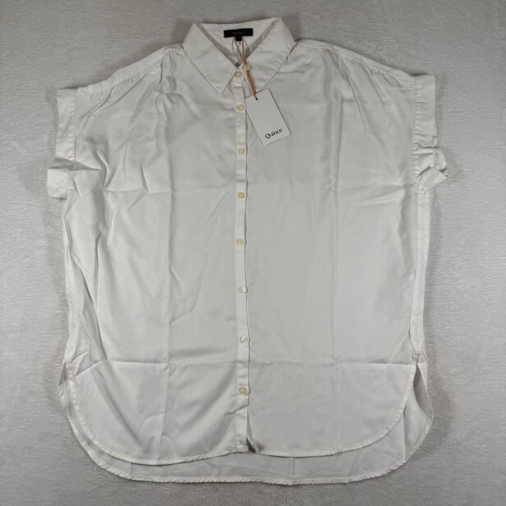 Quince Vintage Wash Tencel Camp Shirt White Short Sleeve Button Down Small NEW